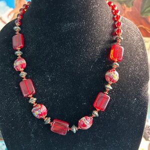 Maranno Red glass beaded necklace 20" long Magnetic clasp bought in Italy